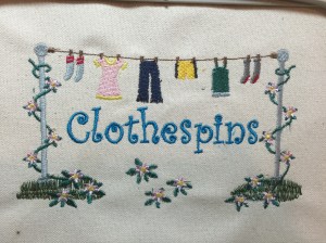 Design stitched out for clothes pin bag